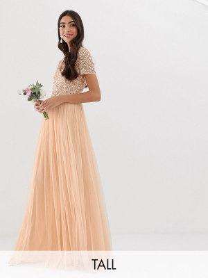 Maya Tall Bridesmaid V Neck Maxi Dress With Delicate Sequin In Soft Peach