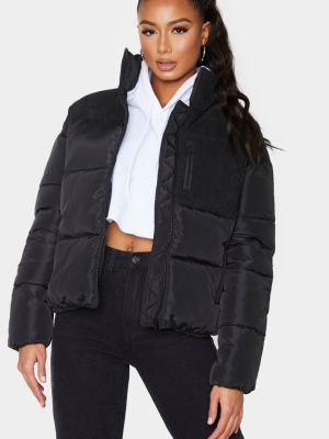 Black Cord Contrast Pocket Puffer