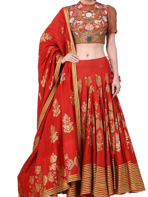 Embroidered & Block Printed Lehenga Set