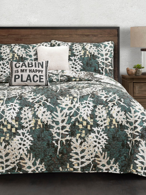 5pc Camouflage Leaves Quilt Set Green - Lush Décor