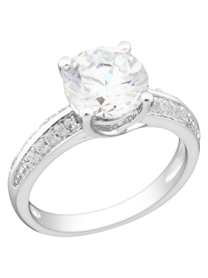 White Cubic Zirconia Silver Engagement Ring - 5 - Silver