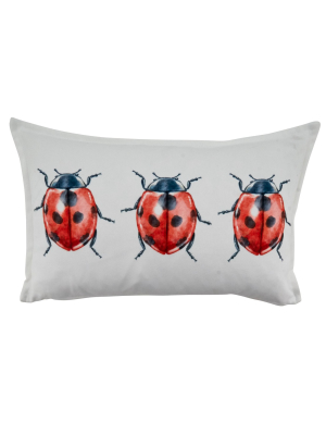 12"x20" Lady Bugs Poly Filled Throw Pillow White - Saro