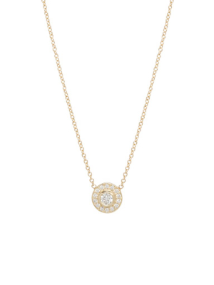 14k Round Diamond Halo Necklace