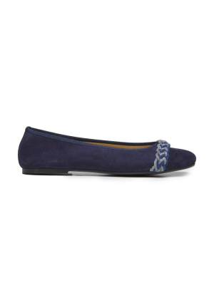Girls' Childrenchic® Navy Suede And Chenille Braided Ballet Flats