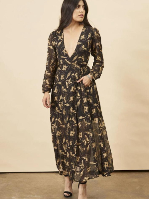 Hibiscus Flower Empress Maxi - Black + Gold