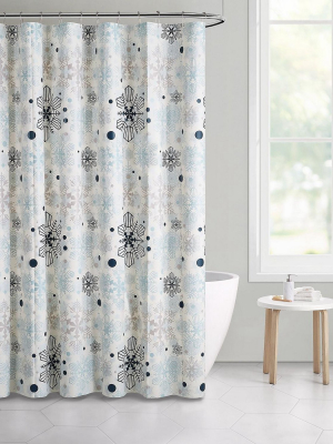 Kate Aurora Holiday Living Christmas Blue Winter Snowflakes Fabric Shower Curtain