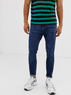 Pull&bear Tapered Carrot Fit Jeans In Dark Blue