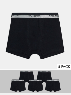 River Island 5 Pack Trunks With Silver Waistband In Black