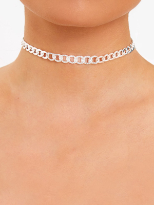 Silver Diamante Link Chain Choker