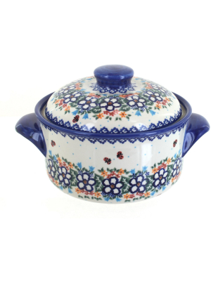 Blue Rose Polish Pottery Scarlett Round Baker With Lid