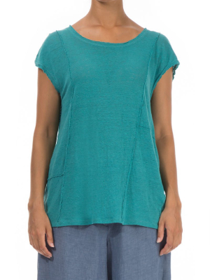 Exposed Seam Aqua Green Linen Jersey Top