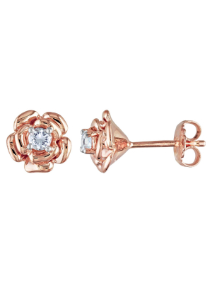 0.3 Ct. T.w. White Sapphire Flower Stud Earrings In Sterling Silver - Pink