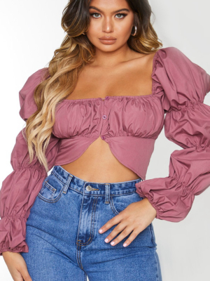 Mauve Woven Pleated Tiered Sleeve Blouse