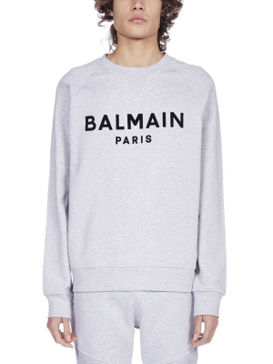 Balmain Flocked Logo Crewneck Sweatshirt