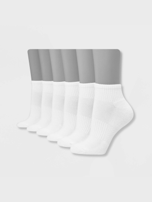 Hanes Performance Women's Extended Size Cushioned 6pk Ankle Athletic Socks - White 8-12