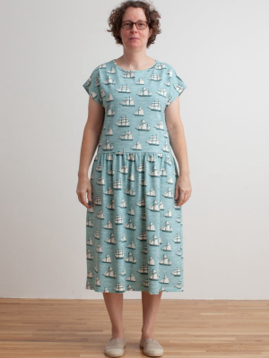 Women's Idaho Dress - Vintage Sailboats Ocean Blue & Teal