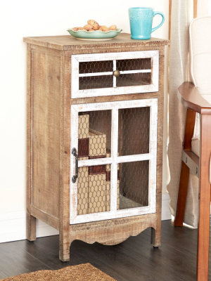 Traditional Cabinet With Honeycomb Mesh Door Brown - Olivia & May