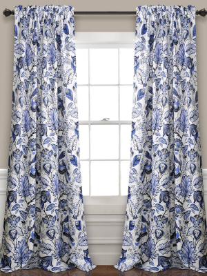 Set Of 2 (95"x52") Cynthia Jacobean Room Darkening Window Curtain Panels Blue - Lush Décor