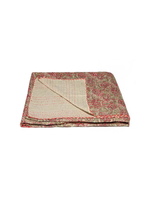 50" X 70" Beige, Kantha - Throw Blanket