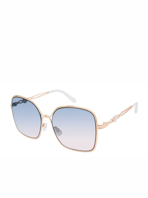 Fashionable Metal Square Sunglasses In Rose Gold & White