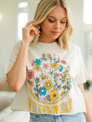 Pickin' Wildflowers Ivory White Crop Graphic Tee