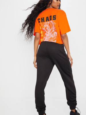 Orange Chaos Dragon Printed Cropped T Shirt