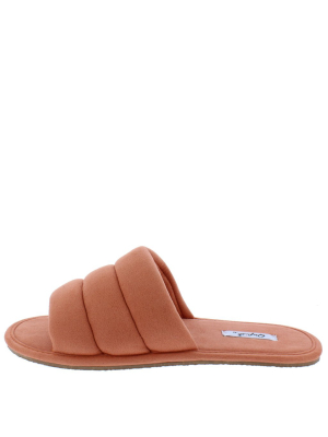 Kylo07a Ash Coral Quilted Open Toe Flat Slide Sandal