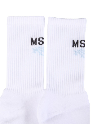 Msgm Logo Intarsia Crew Ribbed-knit Socks