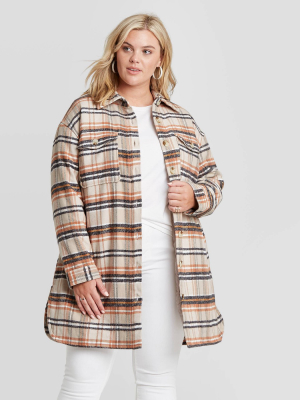 Women's Mid Length Plaid Shirt Jacket - Universal Thread™ Stone