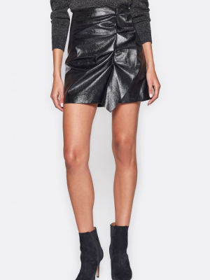 Black Faux Leather Frilled Hem Mini Skirt