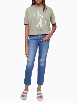 Distressed Mirror Monogram Logo Short Sleeve Sweatshirt