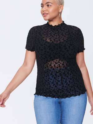 Plus Size Sheer Leopard Print Top