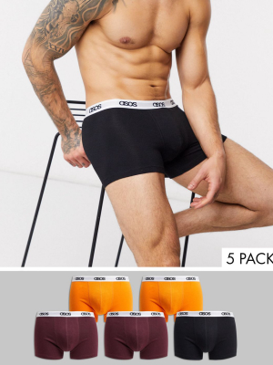 Asos Design 5 Pack Trunks With Branded Waistband Save