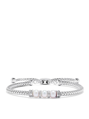 Effy 925 Sterling Silver Pearl With Diamond Accent Bracelet, 0.10 Tcw