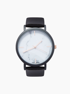 Blake Marble Watch W/ Faux Leather Strap - Black/marble