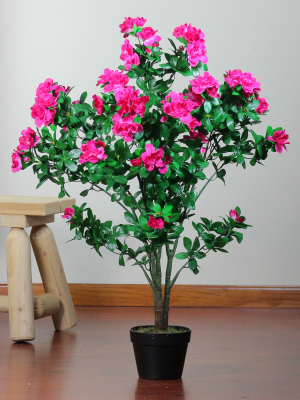 Northlight 3.6’ Unlit Artificial Potted Green And Pink Azalea Flower Tree