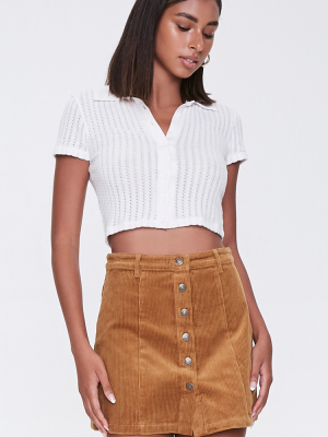 Corduroy Button-front Mini Skirt