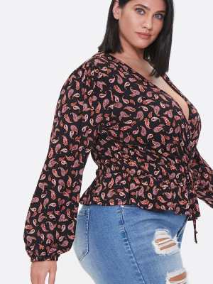 Plus Size Paisley Surplice Top