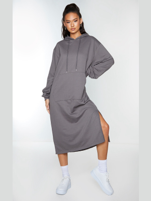 Charcoal Pocket Detail Hooded Midi Sweat...