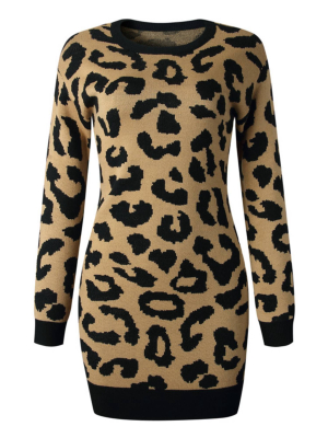 'denise' Leopard Print Long Sweater Dress (4 Colors)