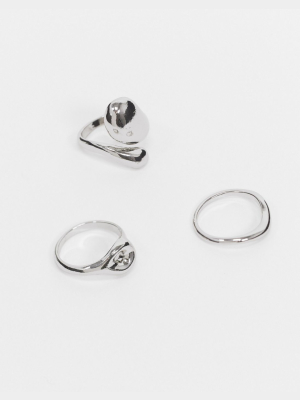 Topshop Clean Ring Multipack Swirl Design In Silver