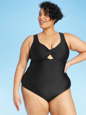 Women's Plus Size Twist-front Cut Out One Piece Swimsuit - Kona Sol™ Black