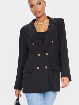 Black Shoulder Padded Woven Blazer