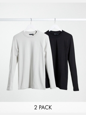 Asos Design Muscle Fit Long Sleeve T-shirt 2 Pack