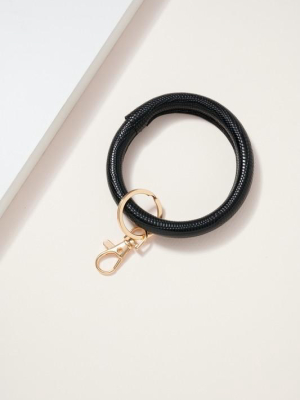 Gold Plated Crock Embossed Leather Key Ring