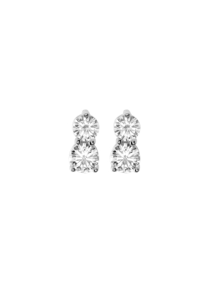 Pompeii3 1/2ct Forever Us Two Stone Diamond Studs Womens Earrings 14k White Gold