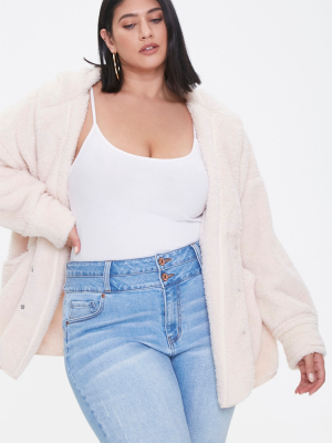 Plus Size Hooded Faux Fur Coat