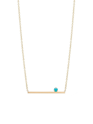 14k Prong Turquoise Straight Bar Necklace