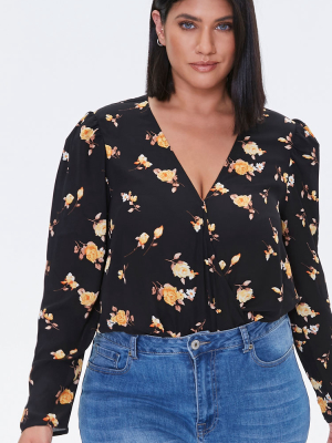 Plus Size Floral Print Bodysuit