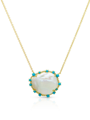 14kt Yellow Gold Baroque Pearl Turquoise Diamond Moorea Necklace